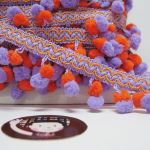 5 Yards ORANGE-LAVENDER Pom Pom Trim, pom pom trim, orange pom pom trim, Multicolored pom pom, purple pom pom trim, two-tone pom pom trim