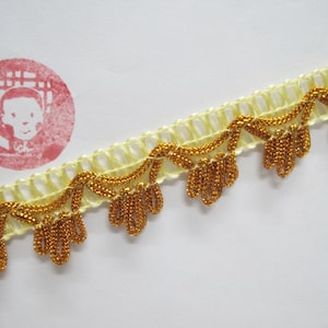5 Yards 1" Lace Trim, Light Yellow-Gold Lace trim, Wide lace, Gimp Braid, Braided Gimp Trim, Gold metallic trim, yellow lace trim, gold