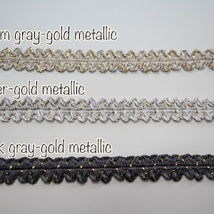 5 Yards Gray Braid with Gold Metallic, Gold lace, gold ruffle trim, luxury lace, woven lace, shiny braid, gold metallic lace, dark gray lace