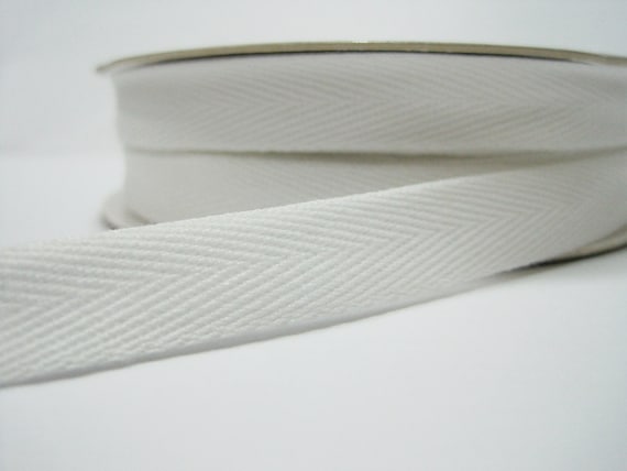 White Herringbone Cotton Twill Tape Ribbon 