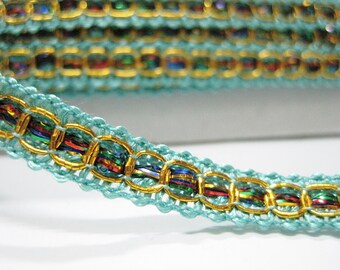 5 Yards 5/16" Aqua Green-Gold Metallic Braid trim