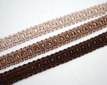 5 Yards 5/16" Brown Braid Trim, Beige Braid trim, Gimp Braid, Braided Gimp Trim, Scroll Braid Trim, Chinese Braided Trim, dark brown braid