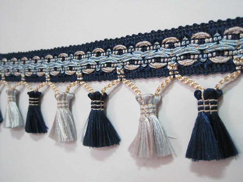 1 Yard 2.5 Navy Bluesilver Tassel Fringe Tassel Trim Etsy