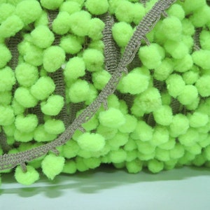 5 yards Neon Green Mini Pom Pom with Warm Gray Trim, Mini Pom Pom Trim, Green pom pom, Wholesale trim, 2-tone pom pom, green pom pom fringe