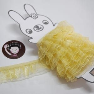 5 Yards Light Yellow Organza Ruffle Elastic Trim 2-layers, Chiffon Ruffle Trim, Ruffle Trim, Organza Ruffle Trim, Elastic Trim, yellow lace