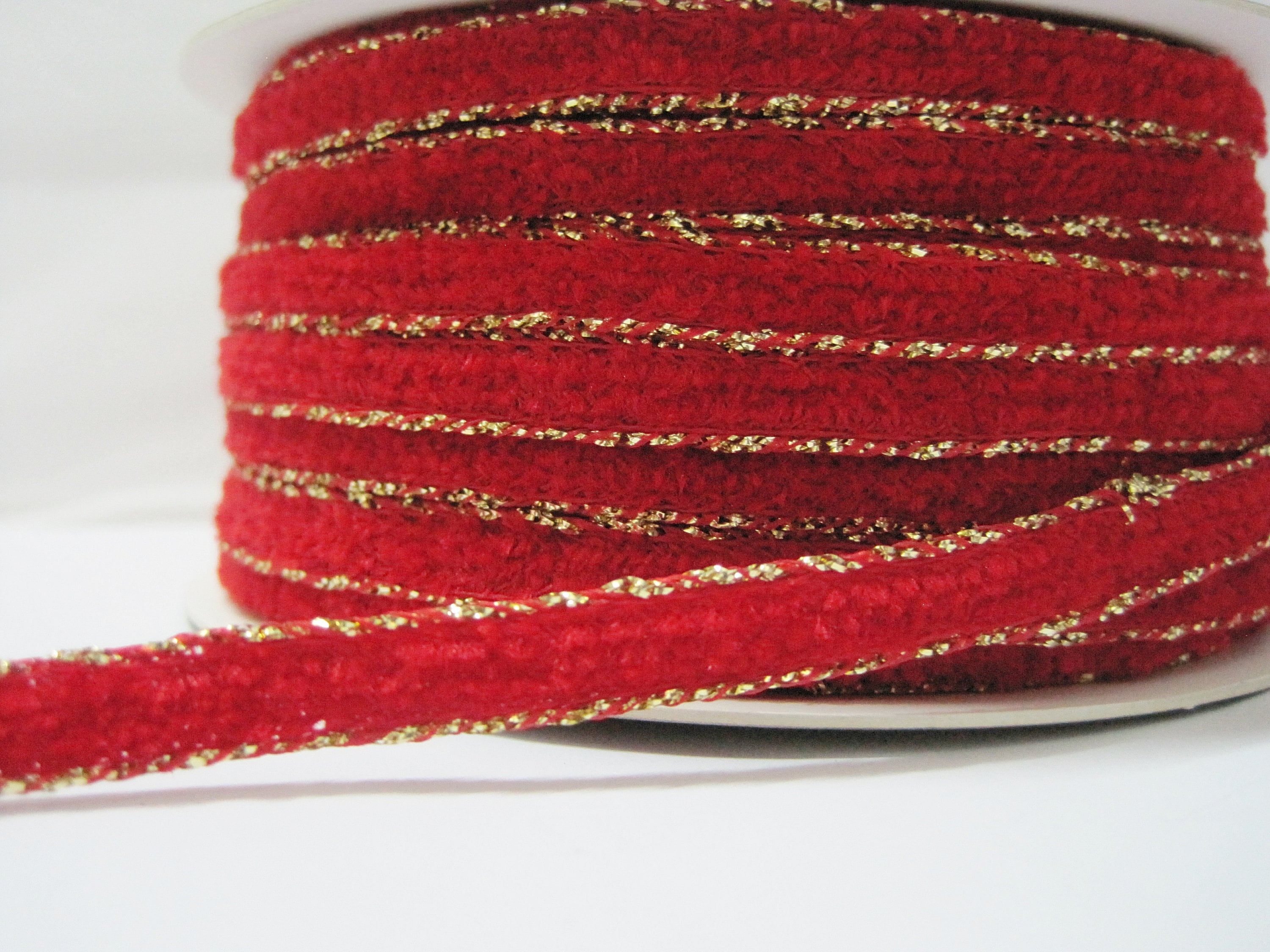 5 meter rood fluwelen lint met goud metallic rand, kerstlint, metallic lint, groothandel linten, haarstriklint, roodgouden lint - België