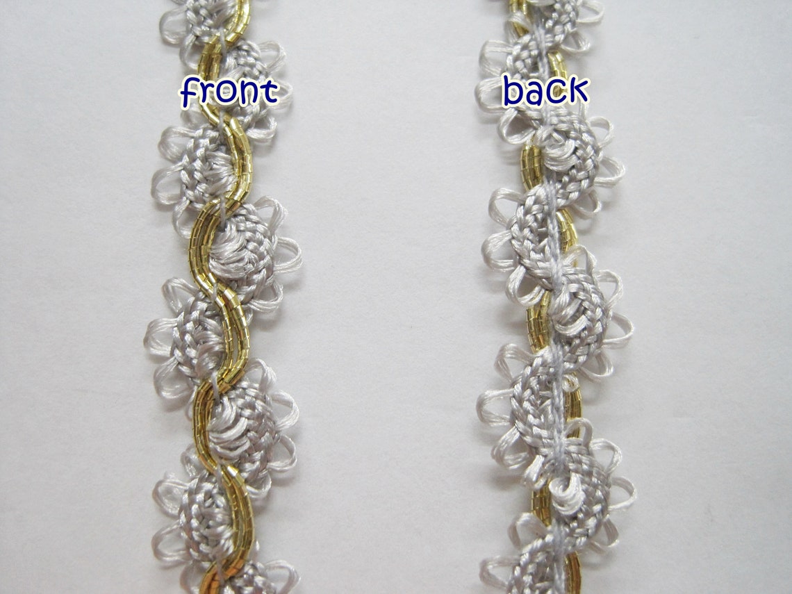 5 Yards Silver Picot Rick Rack With Gold Braided, Gray Trim, Gray Picot ...