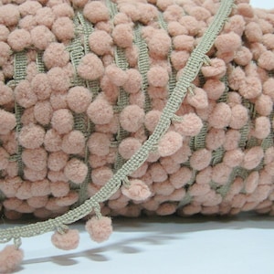 5 yards Rose Pink Mini Pom Pom with Warm Gray Trim, Mini Pom Pom Trim, pink pom pom, Wholesale trims, 2-tone pom pom trim, pink mini pompom
