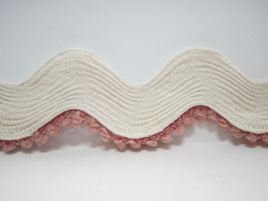 5 Yards Ivory Jumbo Rick Rack Trim With Rose Pink Tiny Pom Pom - Etsy