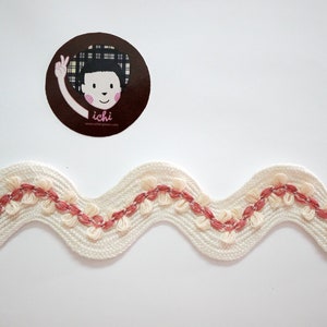 5 Yards Ivory Jumbo Rick Rack Trim With Rose Pink Flower, Ivory Rick ...