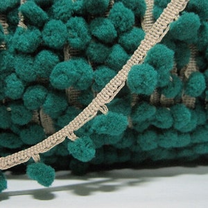 5 yards dennengroene mini pompon met warm grijze rand, mini pompon rand, groene pompon, groothandel rand, tweekleurige pompon, groene pompon rand
