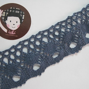 5 yards Midnight Blue Wide Cotton Lace Trim, Crochet lace trim, Blue lace Trim, Wide Lace, Cotton Trim, Navy lace trim, blue trim, blue lace
