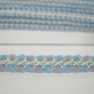 Guarnição Picot Azul-Cinza de 5 jardas, Guarnição Picot, Guarnição trançada, Guarnição de flor, Cordão trançado, Guarnição pastel, Borda picot, Guarnição rosa, Guarnição azul, Guarnição cinza