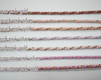 5 Yards 3 mm. Pink Twisted Cord with Silver/Gold Metallic