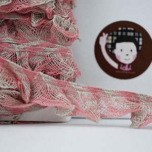 5 yards Rose Pink Linen Ruffle trim, Ruffle lace, Linen lace trim, linen ruffle trim, linen lace, linen trim by the yard, pleated trim, pink