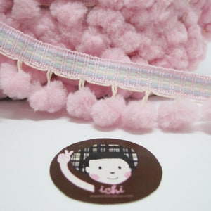 5 yards Soft Pink Large Pom Pom Trim Stitch Ribbon, Large Pom Pom Trim, Light Pink Pom Pom fringe, Stitch Ribbon, pink pom pom fringe