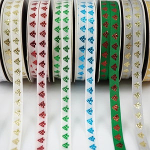 5 yards 7/16&quot; Christmas Tree Metallic Ribbon, Embroidered Ribbon, Metallic Ribbon, wholesale ribbons, hair bow ribbon, Christmas tree ribbon