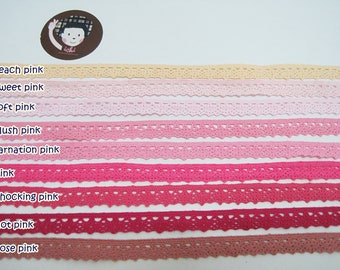 5 yards 3/8" Pink Crochet Lace Trims, Lace Trim, Crochet Lace Trim, Cotton Lace Trim, Lace Trim Ribbon, Pink Lace Trim, Pink Lace, Pink Trim