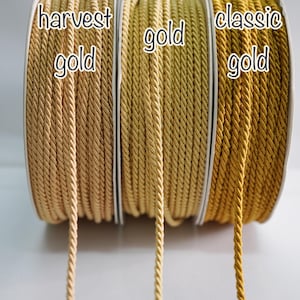 5 Yd 3 mm Gold Twisted Cord, Vanilla Twisted Cord, Gold Twisted Cord, Braided cord, jewelry making cord, gold round cord, gold cord