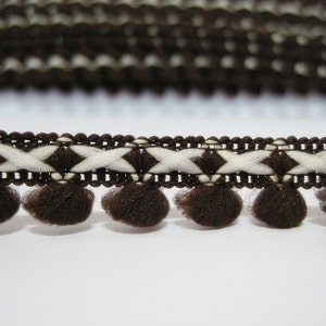5 Yards Dark Brown Mini Pom Pom with White Stitch Trim, Mini Pom Pom Trim, brown trim, Pom Pom Yarn, Brown Pom Pom Fringe, brown pompom