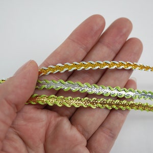 Trança metálica verde-ouro/prata de 5 jardas, trança plana, trança metálica, acabamento trançado, fita metálica, renda metálica dourada, prata metálica