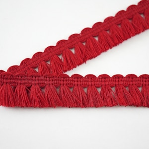 5 jardas mini borla vermelha fosca, guarnição de borla fosca, guarnição vermelha, guarnição de atacado, mini borla vermelha, franja de borla vermelha, mini franja de borla, vermelho