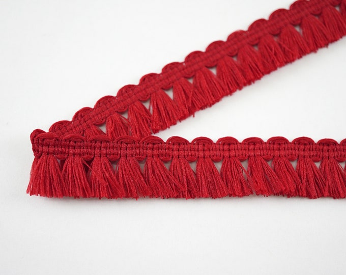Vintage 2 Inch Red Tassel Fringe Trim Over BTY Yard Upholstery Craft