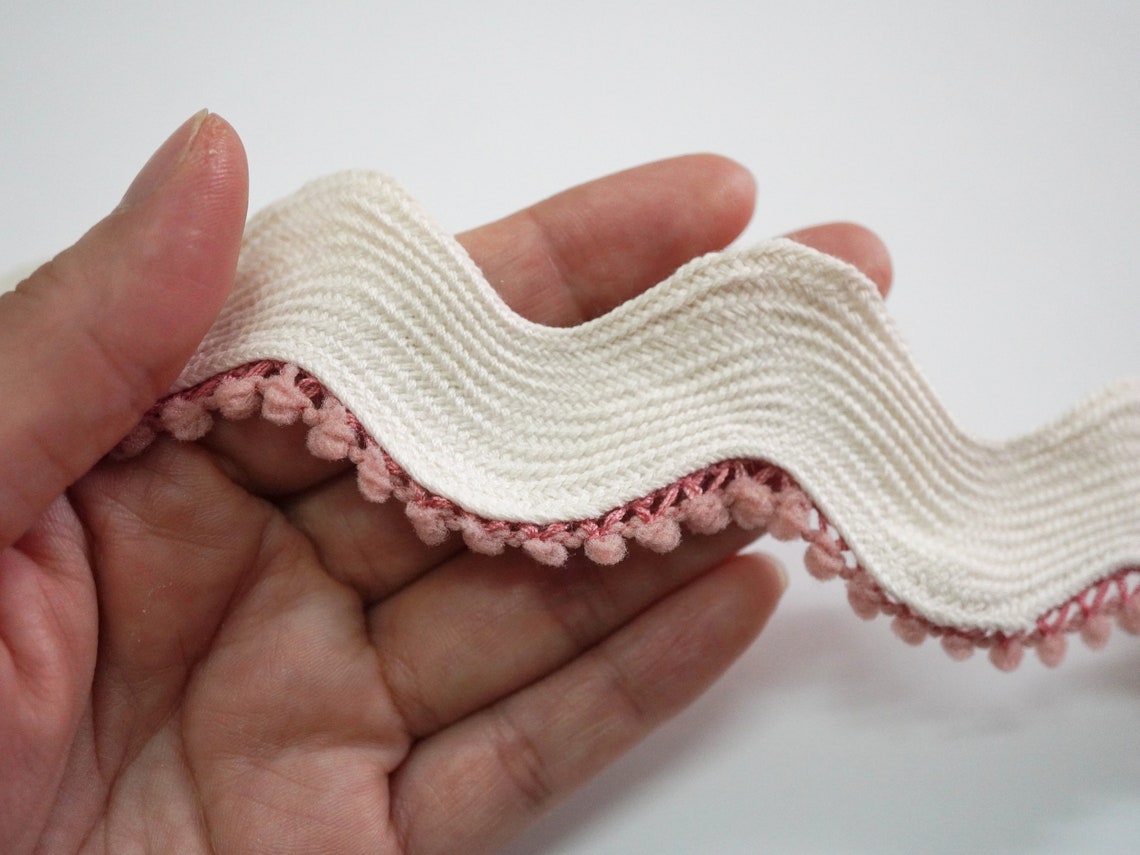 5 Yards Ivory Jumbo Rick Rack Trim With Rose Pink Tiny Pom Pom - Etsy