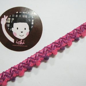5 yards Pink Purple pom pom trim, colorful ribbon, wholesale trim, boho ribbon, pink ribbon, bohemian ribbon, boho trim, purple pom pom trim