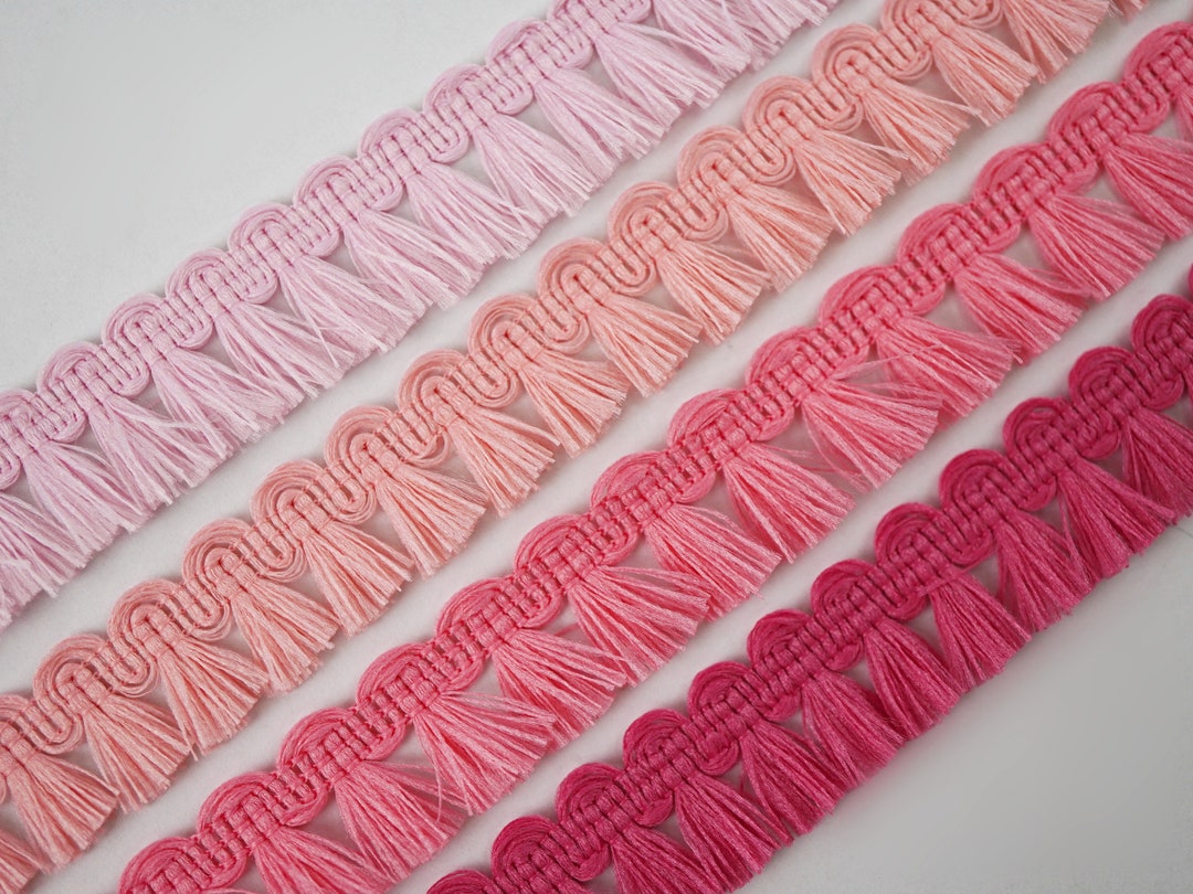 5 Yards Pink Matte Mini Tassel Trim, Matte Tassel Trim, Pink Trim