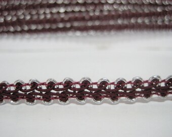 5 Yards 1/4" Burgundy Gimp Braided Silver Edge, Gimp Braid, Braided Cord, Braided Gimp Trim, Scroll Braid Trim, red braided trim, red trim