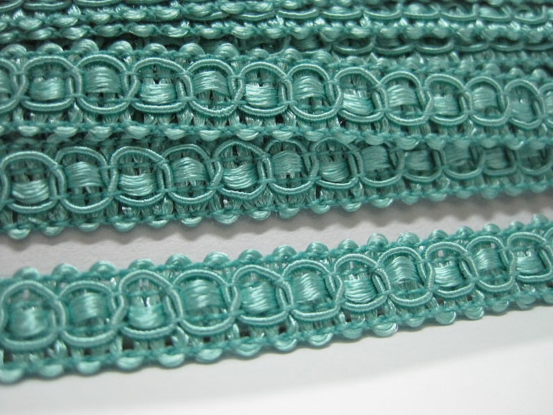 Green with Blue Decorative Scroll Style Braid Gimp Trim