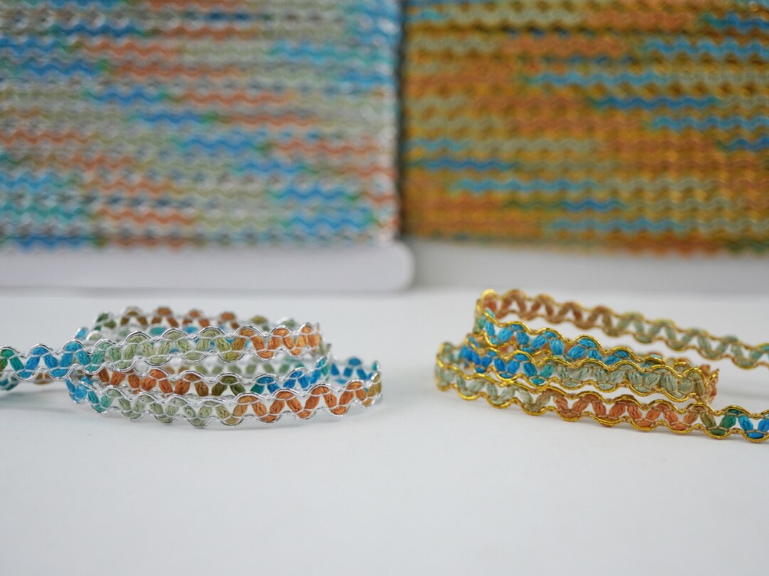 5 Yards Multicolored Rick Rack With Silver/gold Metallic, Rainbow Rick ...