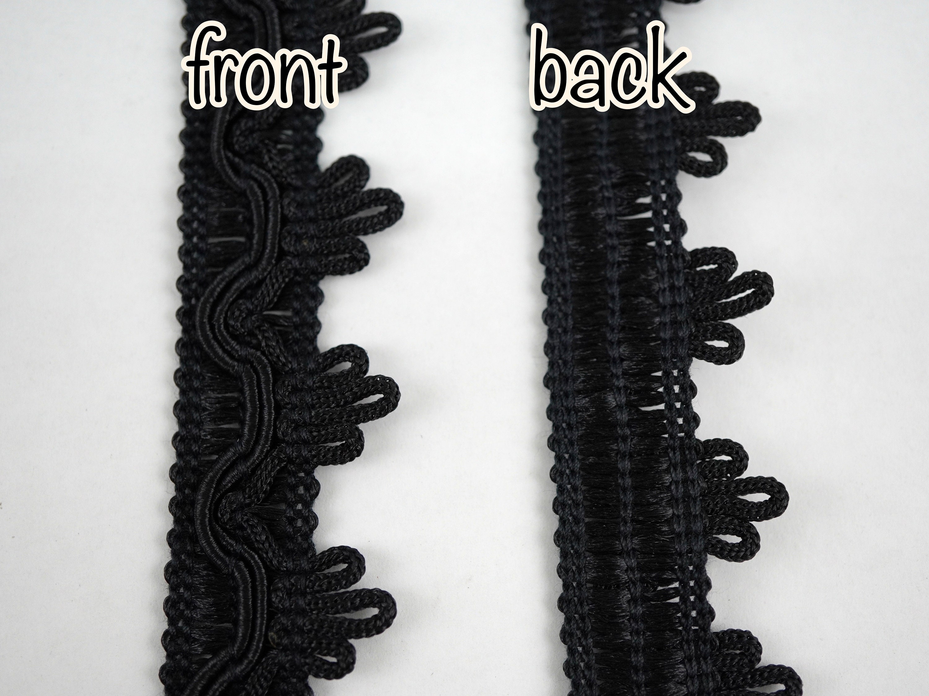 5 Yards Black Scalloped Loop Fringe, Vintage Lace, Loop Trim, Looped ...