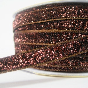 5 werven 3/8" donkerbruin metallic glitterlint, glittergaren, bruin fluwelen lint, bruine glitter, bruin lint, veel lint, fluwelen lint