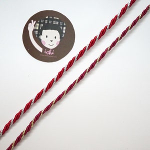 5 Yd 3 mm. Red Twisted Cord with Silver/Gold Metallic, Gold metallic cord, twisted cord, round cord, twisted rope, red twisted cord,red cord