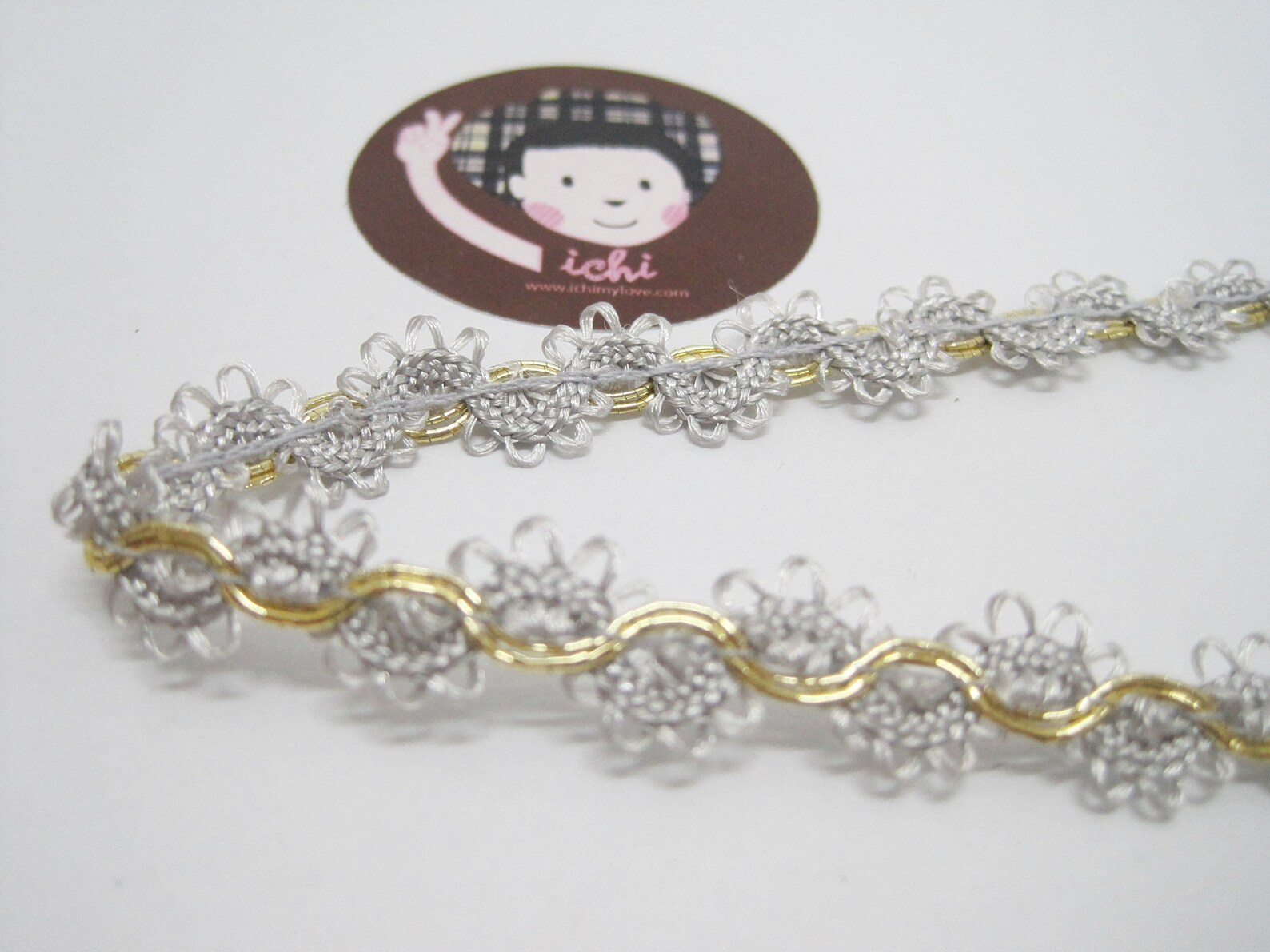 5 Yards Silver Picot Rick Rack With Gold Braided, Gray Trim, Gray Picot ...