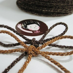 5 Yd 3 mm Brown Twisted Cord with Gold Metallic, Brown Twisted Cord, Braided cord, jewelry making cord, brown round cord, brown cord, brown