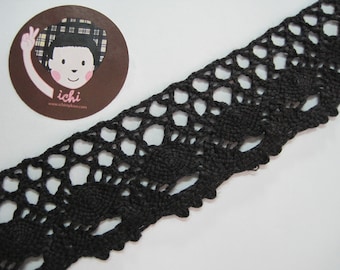 5 yards Black Wide Cotton Lace Trim, Crochet lace trim, Black lace Trims, Wide Lace, Cotton Trim, Cotton Crochet lace trim, black lace