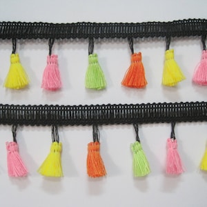 5 yards 3.7 cm Multicolored Tassel Fringe, tassel trim, multicolored tassel trim, Tassel garland, boho trim, colorful tassel trim, Tassels