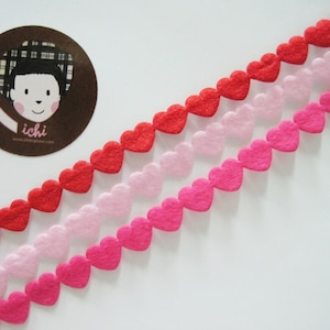 5 yards Felt Heart Trim, Pink Heart Trim, Felt trim, Sewing Tape, heart trim, felt heart lace, pink heart trim, red heart trim, red heart