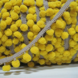 5 yards Mini Pom Pom trim, Pumpkin Yellow with Warm Gray, Pom Pom Trim, Wholesale trim, 2-tone pom pom, yellow pom pom trim, yellow trim