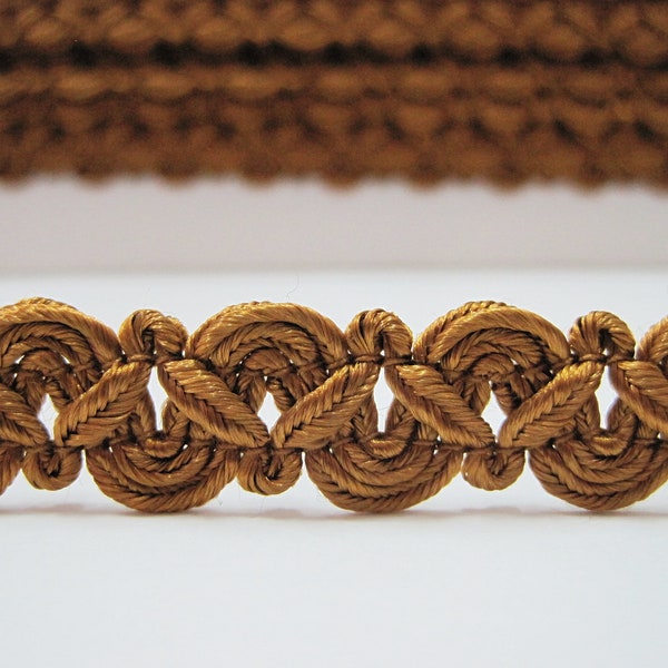 5 yards Golden Brown Braid, Braided Trim, loop trim, braided headband, picot braid, scallop trim, brown trim, brown braided trim, vintage