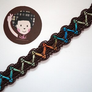 5 Yards Dark Brown Multicolored Braid, dark brown lace, luxury lace, multicolored lace, vintage lace, gimp braid, upholstery trim,brown lace