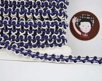 5 Meter 3/2,5 cm Marineblau Beilaufband mit Creme Rand
