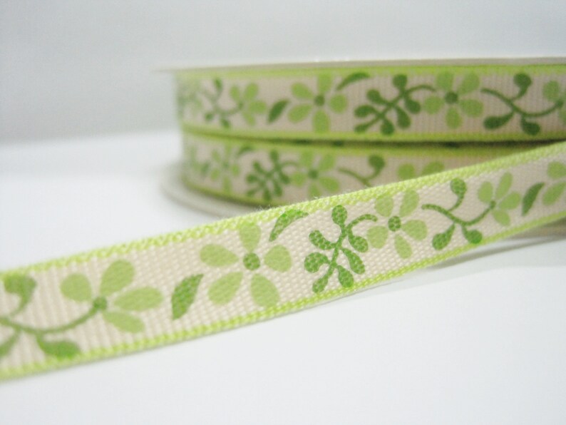 5 yards 38 Flower Ribbon Printed Ribbon green wholesale ribbons green ribbon floral ribbon hair bow ribbon FLower printed ribbon