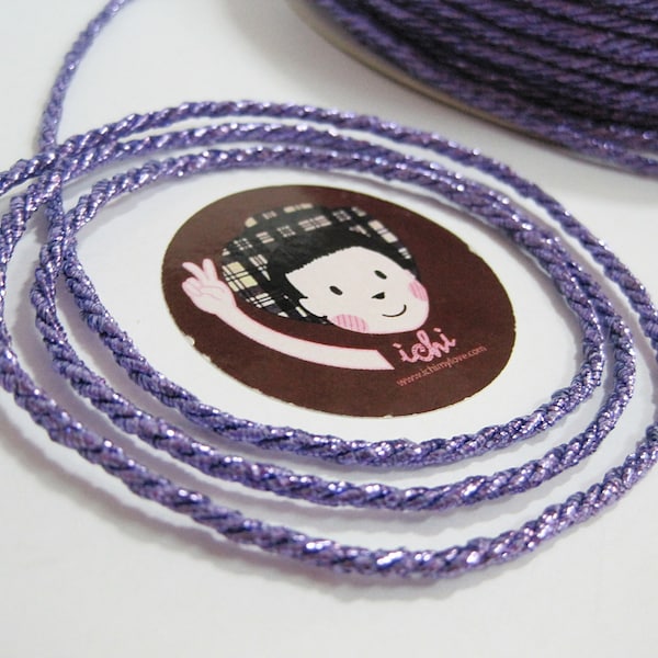 Cordon torsadé métallique violet de 5 yd 2,5 mm, cordon torsadé violet, cordon tressé, cordon de fabrication de bijoux, cordon rond violet, cordon violet, lavande