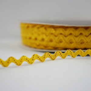 5 yards Bright Yellow tiny rick rack with Gold Metallic, tiny rick rack, mini rick rack, rick rack trim, metallic rick rack,yellow rick rack