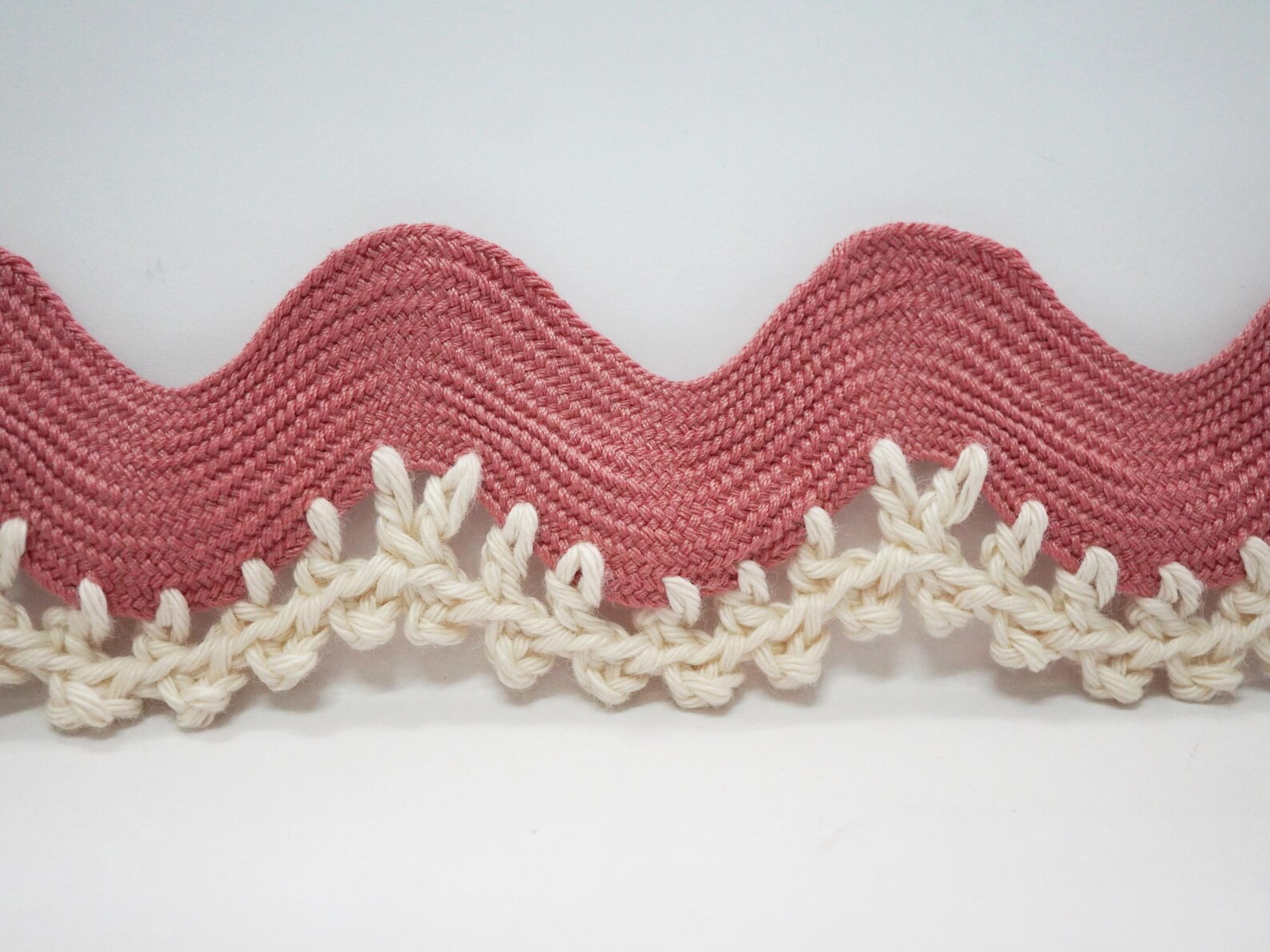 Rose Pink Crocheted Rick Rack Trim, Handmade Crochet Lace, Jumbo Rick ...