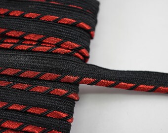 5 Yards Black Red Metallic Lip Cord Piping, edge piping, decorative edging, upholstery edging, black edge piping, red metallic lip cord